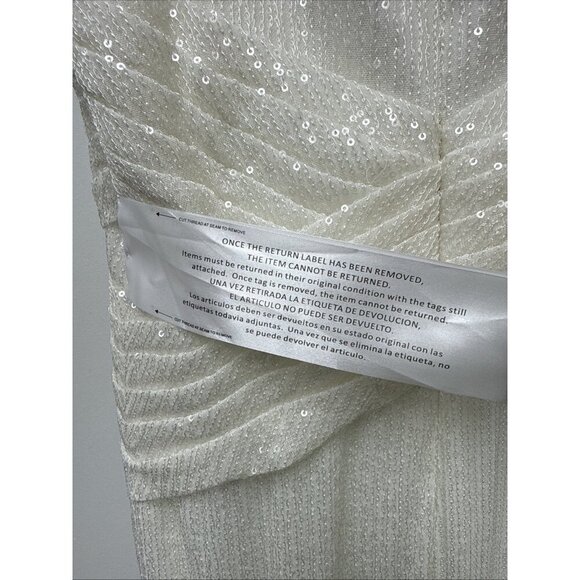 Mac Duggal Size 4 White 26598 V-Neck Sequin Wrap Waist Maxi Gown Wedding Bridal - Picture 8 of 12